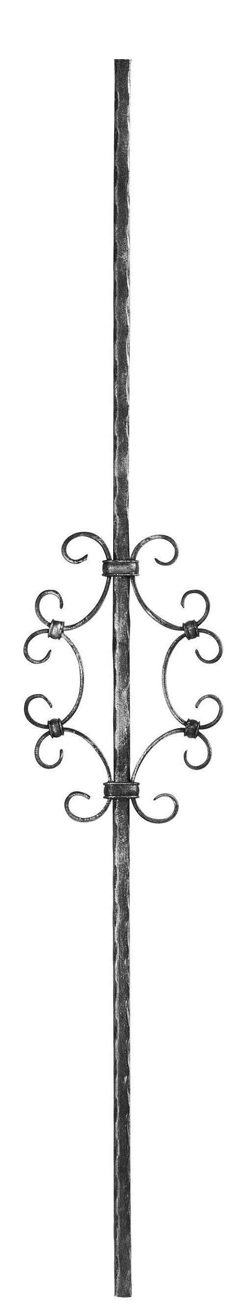 Zierstab 12x12mm, gehämmert, H: 900mm, 6x C-Schnecke mittig
