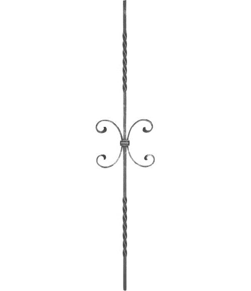 Zierstab 12x12mm, glatt, H: 900mm, 2x C-Schnecke mittig