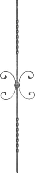 Zierstab 12x12mm, glatt, H: 900mm, 2x C-Schnecke mittig