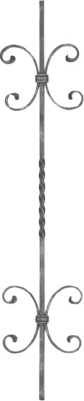 Zierstab 12x12mm, glatt, H: 900mm, 1x gedreht mittig, 4x C-Schnecke außermittig (Art. 1218)