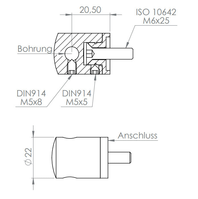 Seilhalter, für Zwischenpfosten, Anschluss gerade, V2A