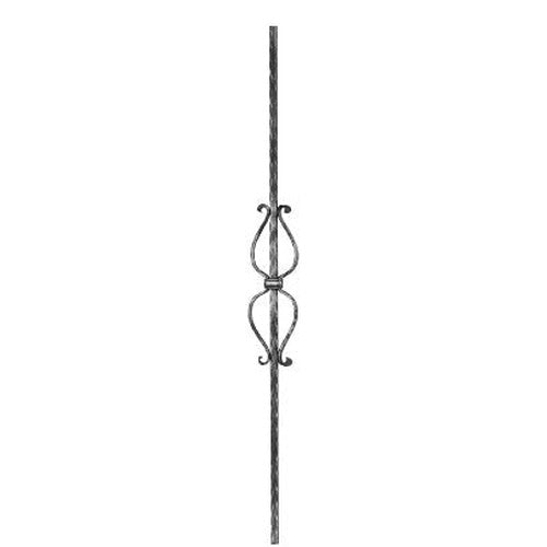 Zierstab 12x12mm, gehämmert, H: 900mm, 1x Ornament mittig (Art. 1220)
