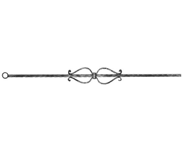 Zierstab 12x12mm, gehämmert, H: 900mm, 1x Ornament mittig (Art. 1220)