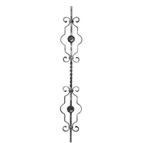Zierstab 12x12mm, glatt, H: 900mm, 2x Ornament außermittig