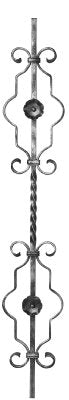 Zierstab 12x12mm, glatt, H: 900mm, 2x Ornament außermittig