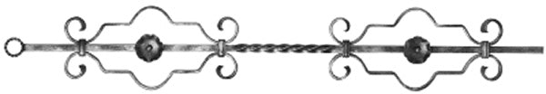 Zierstab 12x12mm, glatt, H: 900mm, 2x Ornament außermittig