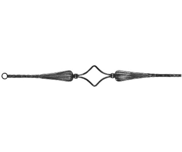 Zierstab 16x16mm, gehämmert, H: 1000mm, Mittelteil: gerillt