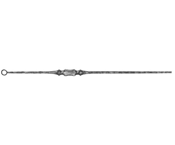 Zierstab 13x13mm, gehämmert, H: 1000mm, 1x Zierteil: flach (50x10mm) geschmiedet, außermittig
