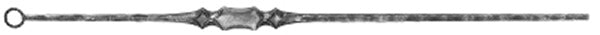 Zierstab 13x13mm, gehämmert, H: 1000mm, 1x Zierteil: flach (50x10mm) geschmiedet, außermittig