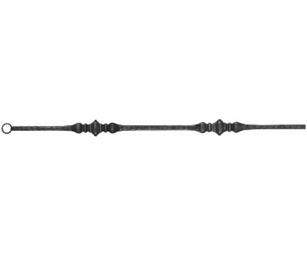 Zierstab 15x15mm, gehämmert, H: 1000mm, 2x Ornament außermittig