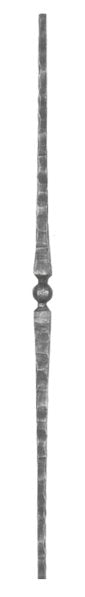 Zierstab 13x13mm, gehämmert, H: 1000mm, 1x Kugel mittig, konisch