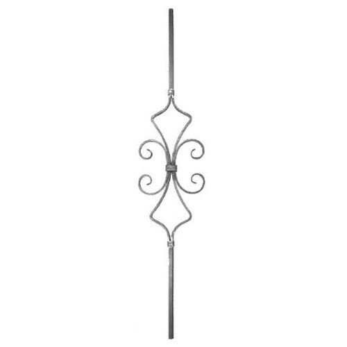 Zierstab 12x12mm, glatt, H: 900mm, 1x Ornament mittig mit 2x Schnecke