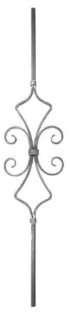 Zierstab 12x12mm, glatt, H: 900mm, 1x Ornament mittig mit 2x Schnecke