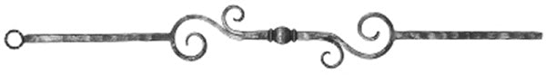 Zierstab 13x13mm, gehämmert, H: 900mm, 1x Kugel mittig, 2x Schnecken außermittig