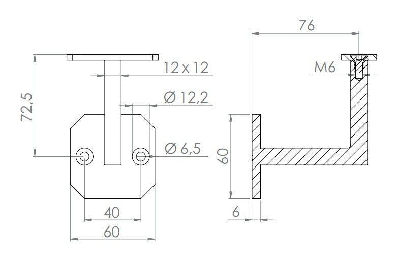 Handlaufhalter mit Anschlussplatte, zum Anschrauben des Handlaufs, V2A / V4A