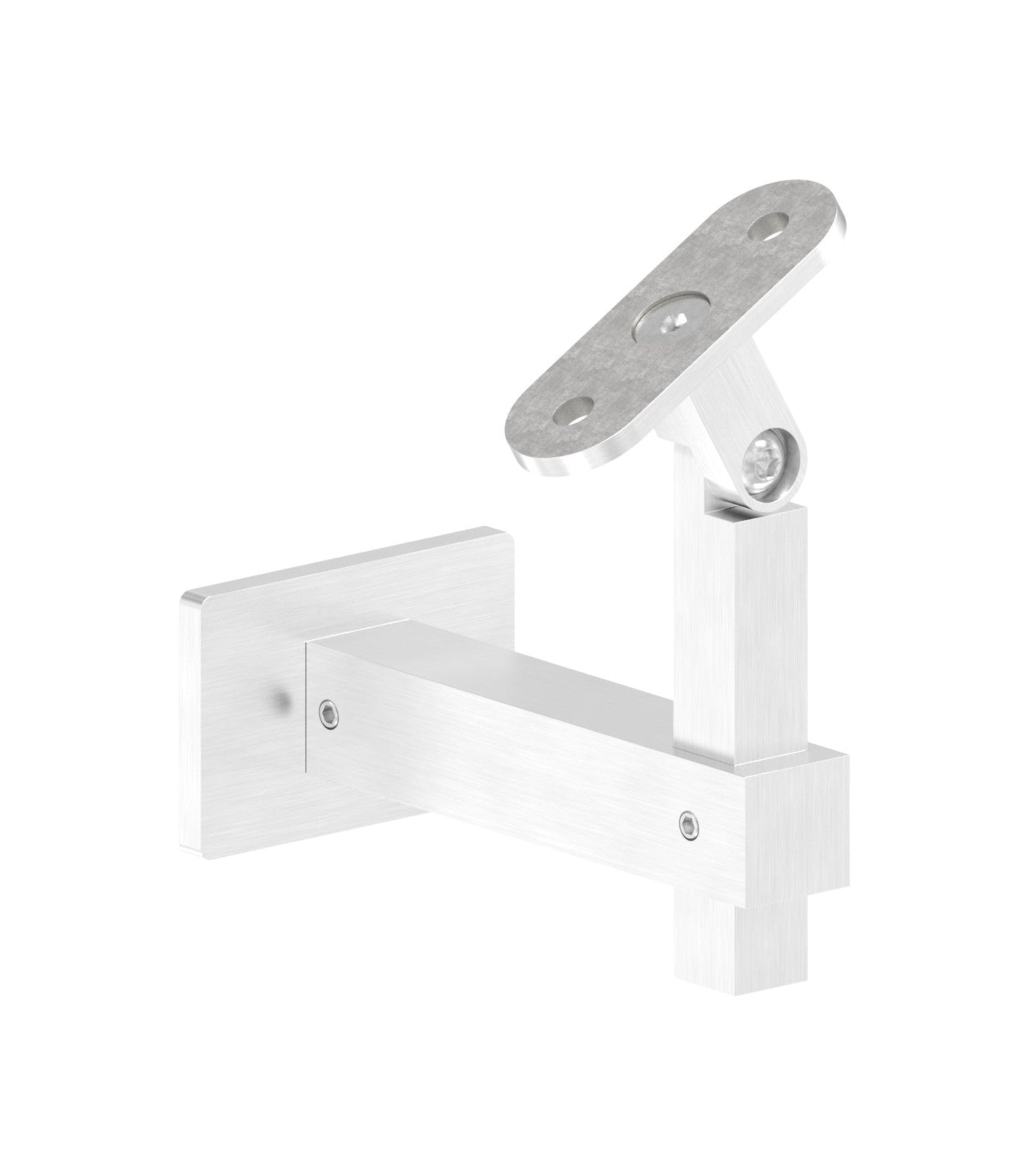 höhenverstellbarer Handlaufhalter mit Innengewinde, Gelenk und Halteplatte, V2A