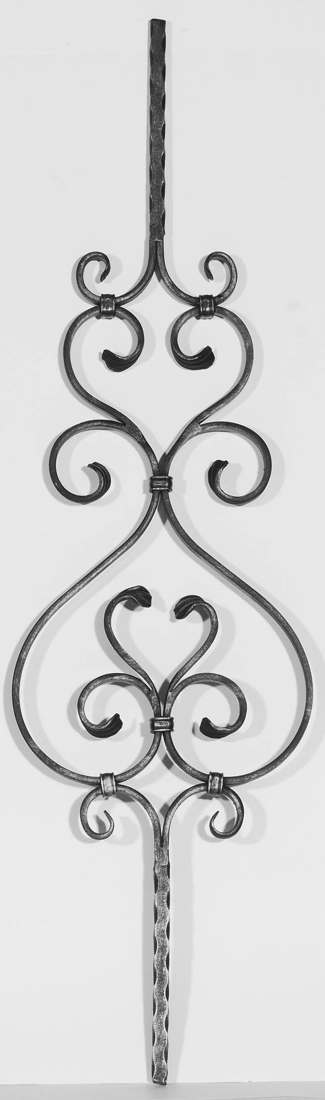 Zierstab 12x12mm, gehämmert, H: 900mm, 1x Ornament außermittig
