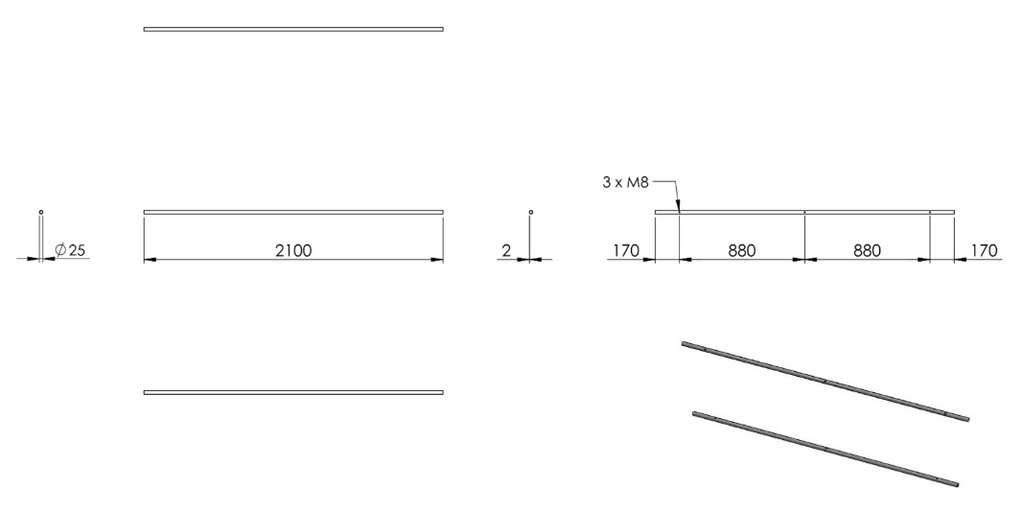 Zeichnung Laufschiene 2100 mm