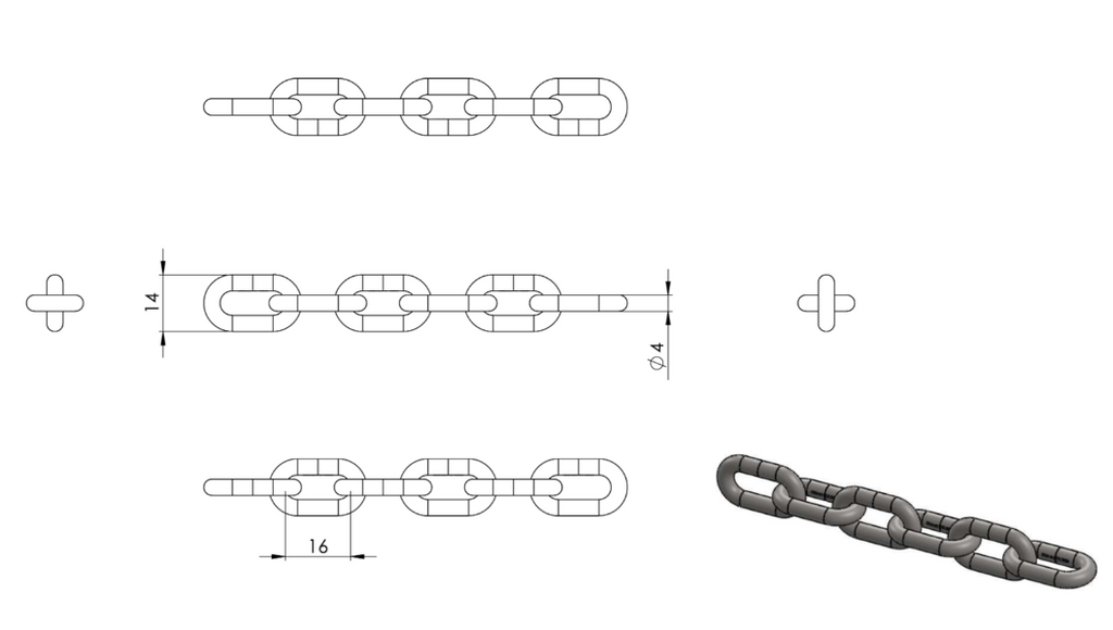 Zeichnung Edelstahlkette kurzgliedrig Ø 4 mm