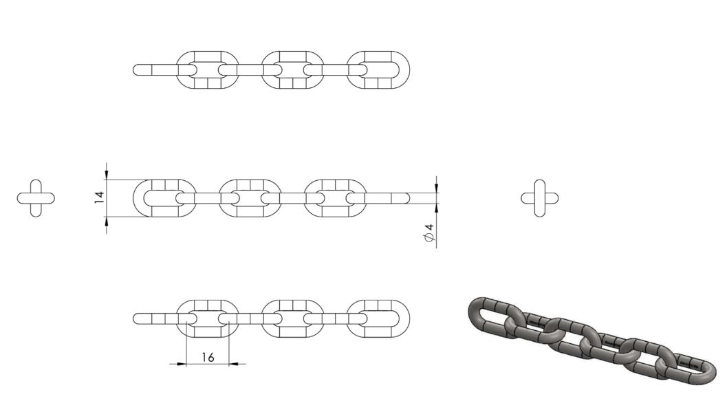 Zeichnung Edelstahlkette kurzgliedrig Ø 4 mm