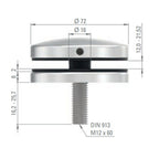 Glaspunkthalter Ø 72 mm, Klemmbereich 12.0 - 21.52 mm, V2A