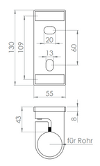 Edelstahl Wandbefestigung für Geländerpfosten zum Spannen, Platte 130 x 55 x 8 mm, V2A