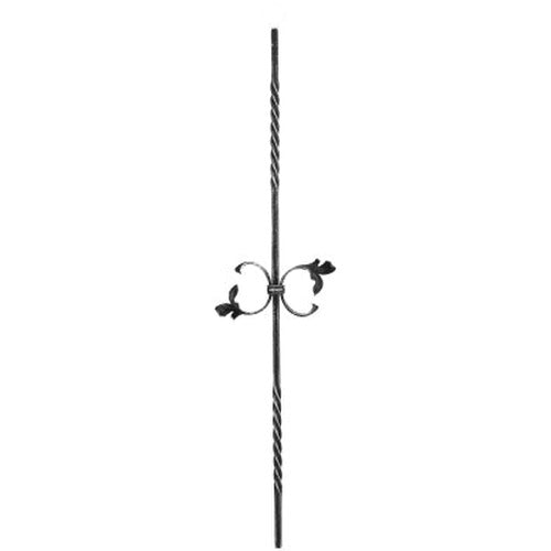 Zierstab 12x12mm, gerillt, Barock, H: 900mm, 2x C-Schnecke mittig, 2x gedreht außermittig