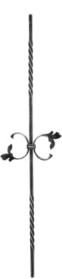 Zierstab 12x12mm, gerillt, Barock, H: 900mm, 2x C-Schnecke mittig, 2x gedreht außermittig
