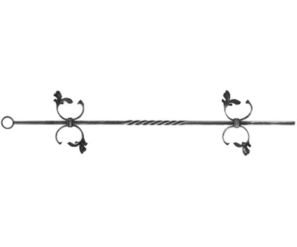 Zierstab 12x12mm, gerillt, Barock, H: 900mm, 4x C-Schnecke außermittig, 1x gedreht mittig