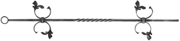 Zierstab 12x12mm, gerillt, Barock, H: 900mm, 4x C-Schnecke außermittig, 1x gedreht mittig