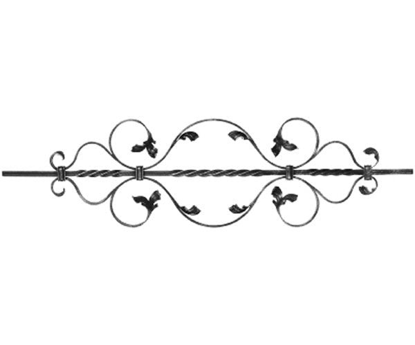 Zierstab 12x12mm, gerillt, Barock, H: 900mm, Schnecken mit Blatt, 1x gedreht