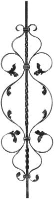 Zierstab 12x12mm, gerillt, Barock, H: 900mm, Schnecken mit Blatt, 1x gedreht