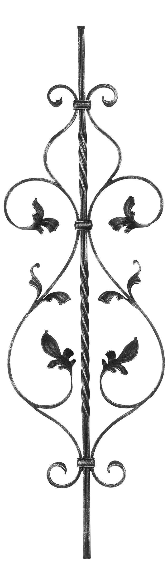Zierstab 12x12mm, gerillt, Barock, H: 900mm, Schnecken mit Blatt, 2x gedreht
