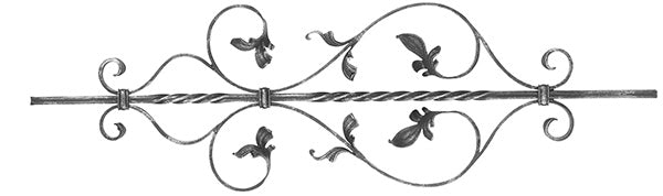 Zierstab 12x12mm, gerillt, Barock, H: 900mm, Schnecken mit Blatt, 2x gedreht