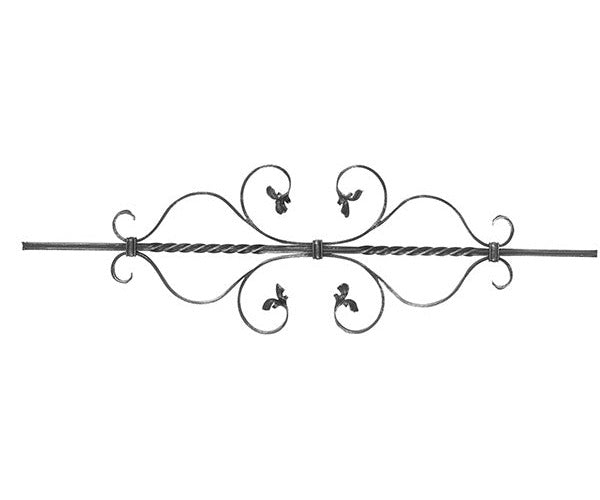 Zierstab 12x12mm, gerillt, Barock, H: 900mm, 2x C-Schnecke mittig, 2x gedreht