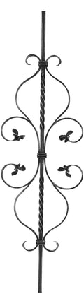 Zierstab 12x12mm, gerillt, Barock, H: 900mm, 2x C-Schnecke mittig, 2x gedreht