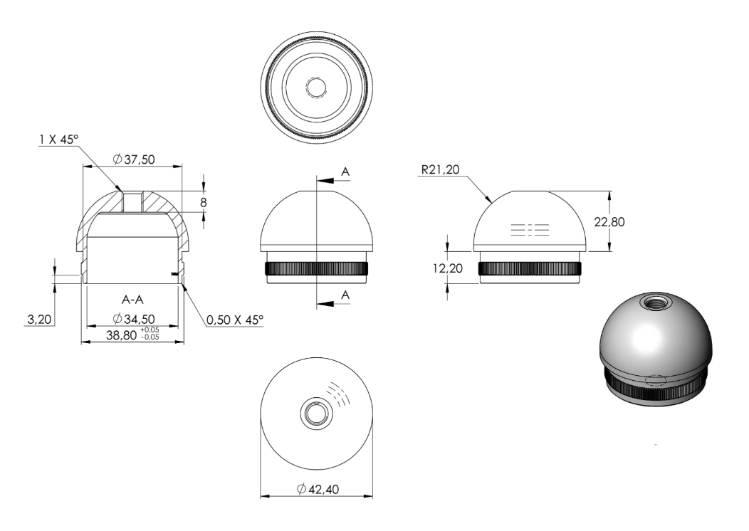 Rohrabschlussstopfen für Rohr Ø 42,4 x 2,0 mm