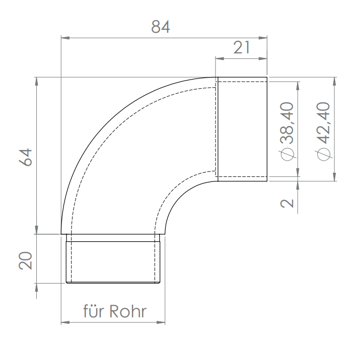 Edelstahl Anschlussbogen 90°, zum Einstecken ins Rohr, V2A