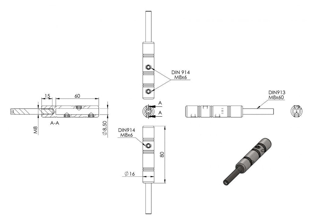 Gewindeterminal für Seil Ø 8 mm, mit Außengewinde M8