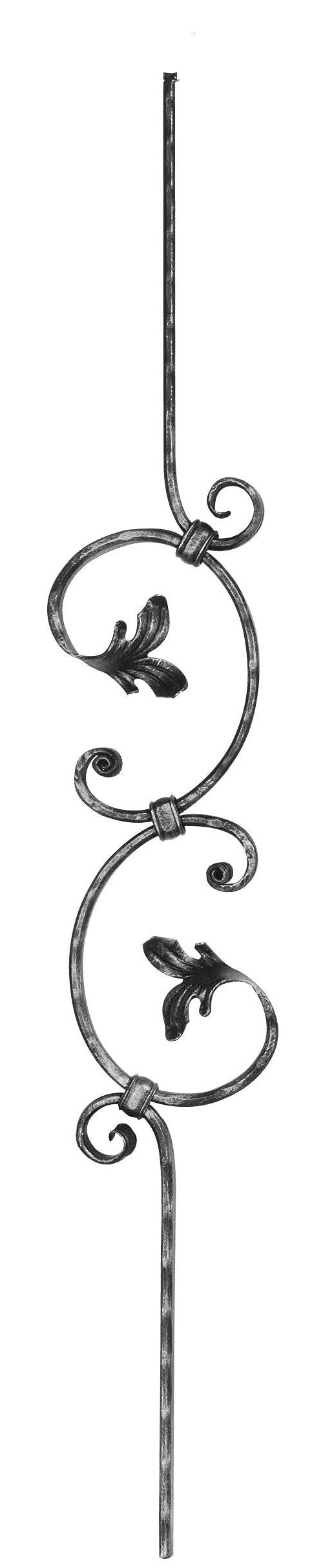 Zierstab 16x8mm, gehämmert, Meisterbarock, H: 900mm, 2x C-Schnecke mittig