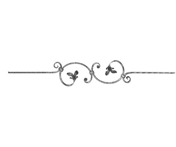 Zierstab 16x8mm, gehämmert, Meisterbarock, H: 900mm, 2x C-Schnecke mittig