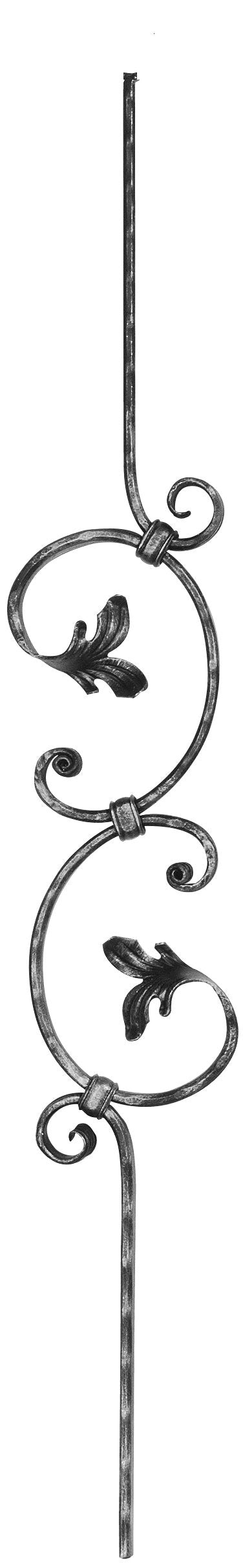Zierstab 16x8mm, gehämmert, Meisterbarock, H: 900mm, 2x C-Schnecke mittig