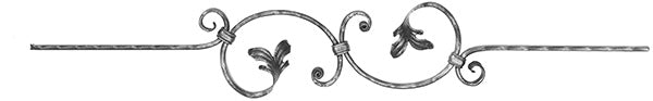 Zierstab 16x8mm, gehämmert, Meisterbarock, H: 900mm, 2x C-Schnecke mittig