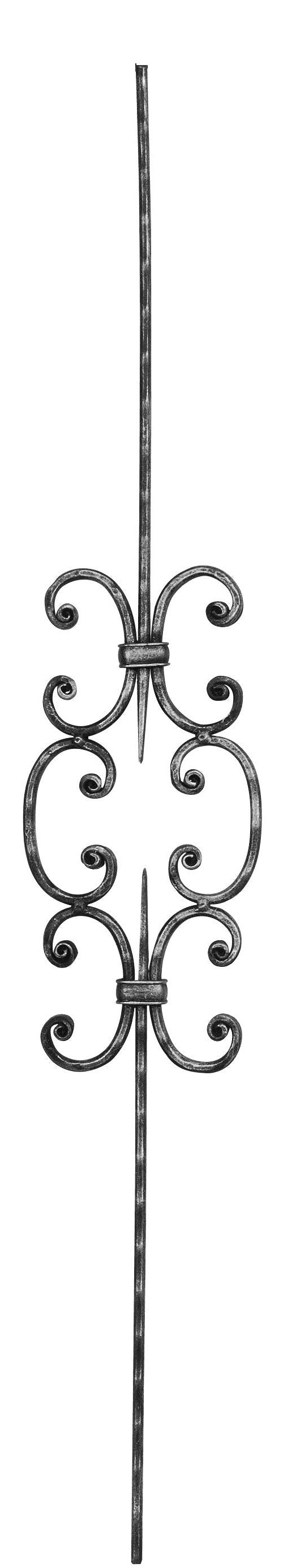 Zierstab 16x8mm, gehämmert, Meisterbarock, H: 900mm, 6x C-Schnecke mittig