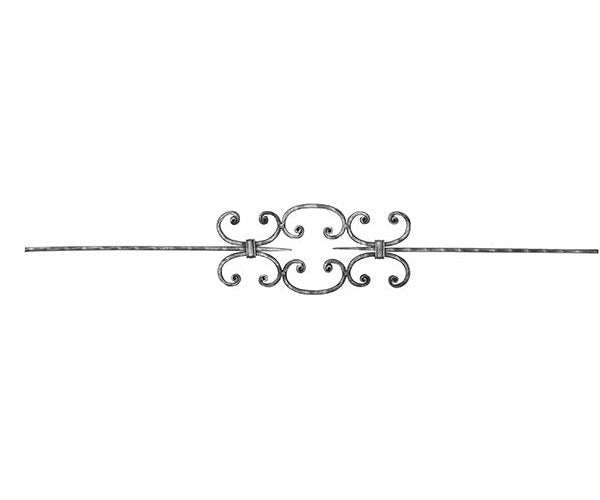 Zierstab 16x8mm, gehämmert, Meisterbarock, H: 900mm, 6x C-Schnecke mittig