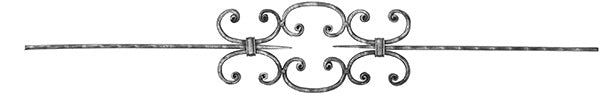 Zierstab 16x8mm, gehämmert, Meisterbarock, H: 900mm, 6x C-Schnecke mittig