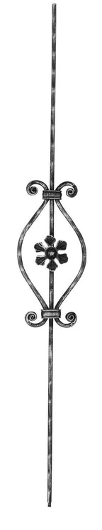 Zierstab 16x8mm, gehämmert, Meisterbarock, H: 900mm, 1x Rosette mittig
