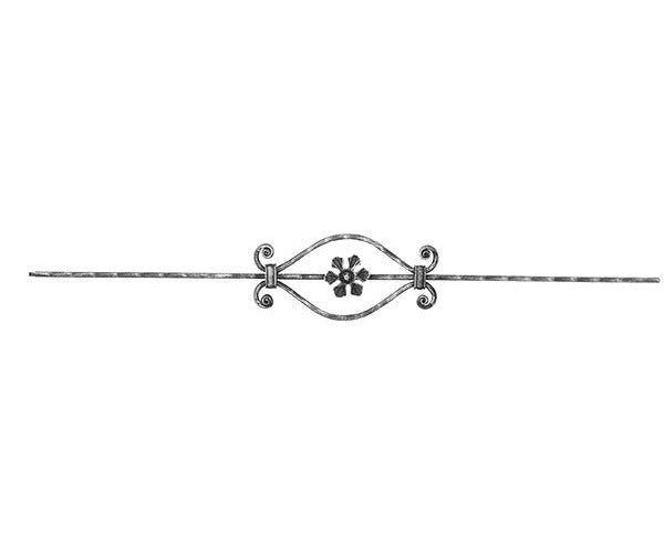 Zierstab 16x8mm, gehämmert, Meisterbarock, H: 900mm, 1x Rosette mittig