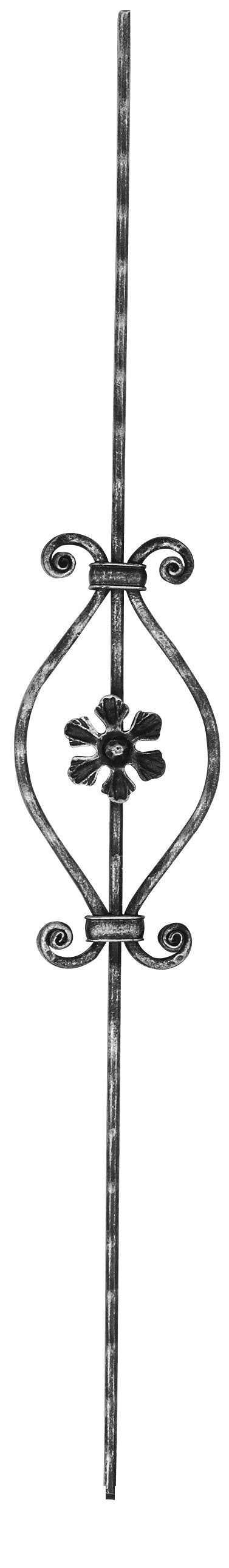 Zierstab 16x8mm, gehämmert, Meisterbarock, H: 900mm, 1x Rosette mittig