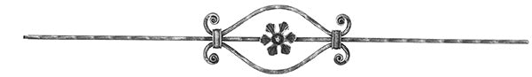 Zierstab 16x8mm, gehämmert, Meisterbarock, H: 900mm, 1x Rosette mittig